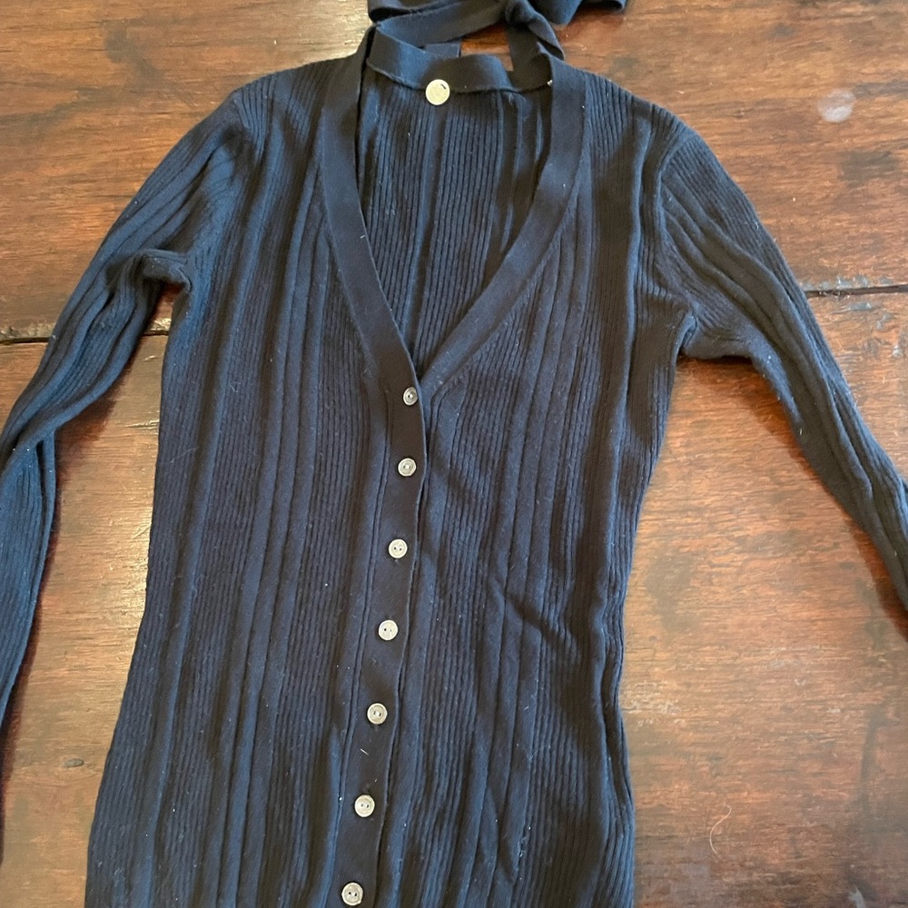 EUC Margaret O’Leary black cashmere cardigan size xs with tie on neck